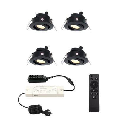 Set met 4 Sienna 12V inbouwspots - 3 Watt 200 lumen - 2700K warm wit - Zwart - IP44 waterdicht - kantelbaar - verandaspots - met afstandsbediening