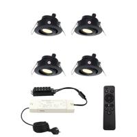 Set met 4 Sienna 12V inbouwspots - 3 Watt 200 lumen - 2700K warm wit - Zwart - IP44 waterdicht - kantelbaar - verandaspots - met afstandsbediening
