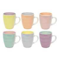Koffiemok m oor, 340ml pastel 2-tone 6 assorti