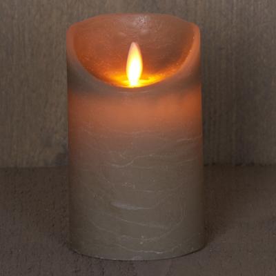 Led kaars/stompkaars - 2x - taupe - H12,5 x D7,5 cm - wax - warm wit licht - bewegende vlam