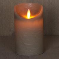 Led kaars/stompkaars - 2x - taupe - H12,5 x D7,5 cm - wax - warm wit licht - bewegende vlam
