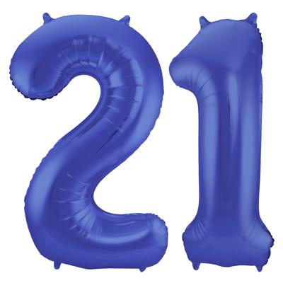 Folat Folie ballonnen - 21 jaar cijfer - blauw - 86 cm - leeftijd feestartikelen - verjaardag