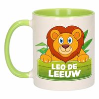 Kinder leeuwen mok / beker Leo de Leeuw groen / wit 300 ml   -