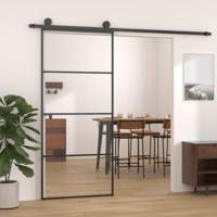 Schuifdeur 90x205 cm aluminium en ESG-glas zwart