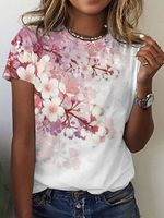 Regular Fit Round Neck Floral Short Sleeve T-Shirt - thumbnail