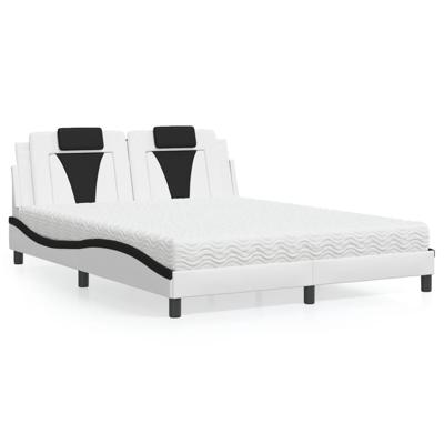 Bed met matras kunstleer wit en zwart 160x200 cm