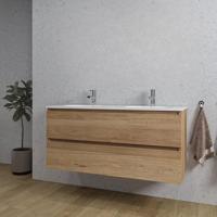 Adema Chaci Badkamermeubelset - 120x46x57cm - 2 ovale keramische wasbakken wit - 2 kraangaten - 2 lades - eiken SW1212781/SW718719