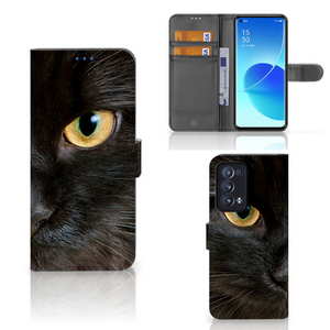 OPPO Reno 6 Pro Plus 5G Telefoonhoesje met Pasjes Zwarte Kat