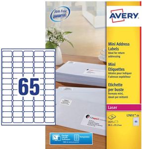 Avery L7651-25 mini adresetiketten ft 38,1 x 21,2 mm (b x h), 1.625 etiketten, wit
