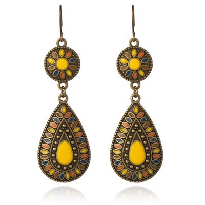 Druppelvorm Bohemian oorbellen hangers multicolor gele steen