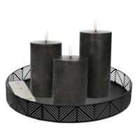 Anna Collection LED kaarsen - 3x stuks - zwart - met rond dienblad - kaarsenbord - D29 cm