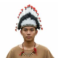 Indianen verkleed accessoires set - Veren tooi en ketting - met ornamenten - volwassenen