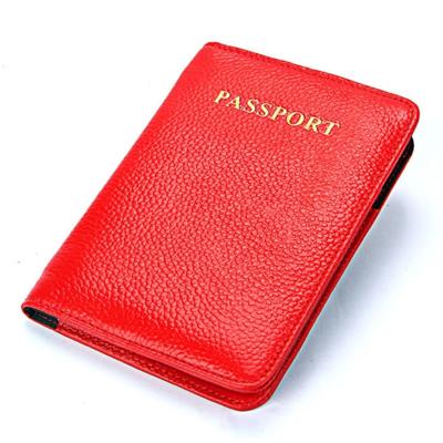 Litchi textuur multifunctionele echte lederen paspoort pakket voor travel(Red)