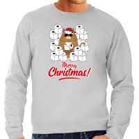 Foute Kersttrui / outfit met hamsterende kat Merry Christmas grijs voor heren Foute Kersttrui / outfit met hamsterende kat Merry Christmas grijs voor heren