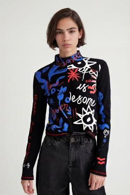 Geribbeld T-shirt met Life is awesome - BLACK - XS Geribbeld T-shirt met Life is awesome - BLACK - XS