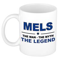 Mels cadeau mok - man myth legend - naam koffiemok / beker - wit en blauw - 300 ml