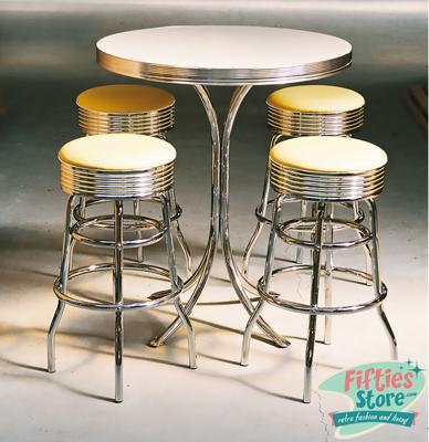 Retro Bar Tafel + 4 Bar krukken Geel (BS-29) by Bel Air