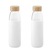 2x Stuks glazen waterfles/drinkfles met witte siliconen bescherm hoes 540 ml - Drinkflessen