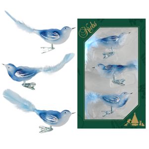 6x stuks luxe glazen decoratie vogels op clip blauw 11 cm