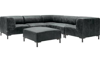 Goossens Excellent Hoekbank Marshall Met Hocker zwart, leer, 2 x 1,5-zits, urban industrieel