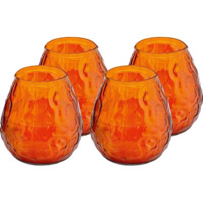 Windlicht kaars - 6x - oranje - 48 branduren - Glas - 10 x 10 cm - Terraskaarsen/tuinkaars