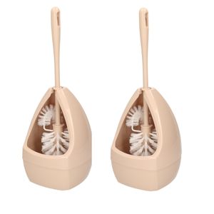 2x Stuks wc-borstels/toiletborstels met randreiniger inclusief houder beige 39.5 cm kunststof