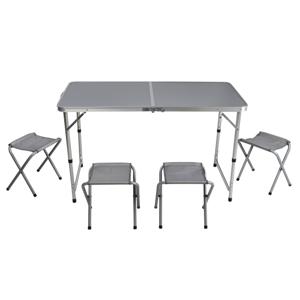 Sunnydays camping tafel/krukjes - opvouwbaar - grijs - L120 x B60 x H67 cm - Bijzettafels   -