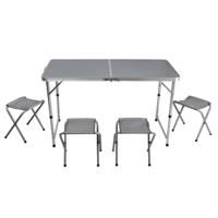 Sunnydays camping tafel/krukjes - opvouwbaar - grijs - L120 x B60 x H67 cm - Bijzettafels   -