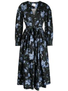 Marchesa Rosa robe imprimée Indigo à coupe mi-longue - Noir