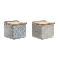 Zoutvaatje met deksel Home ESPRIT Blauw Beige Roze Lila Bamboe 750 ml 14 x 12,5 x 12 cm (2 Stuks)