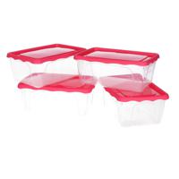 Vershoudbakjes Hega - set van 8x stuks - 1 liter - transparant/roze - L18 x B12 x H12 cm