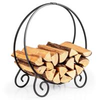 59 cm Haardhoutrek Opvouwbare Brandhoutrek voor Binnen en Buiten Robuuste Metalen Brandhoutrek Zwart