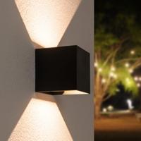 Kansas - Dimbare LED wandlamp kubus - 7 Watt - 3000K warm wit - Up & Down light - IP65 waterdicht - Zwart - Wandverlichting voor binnen en buiten