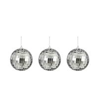 Disco kerstballen - 3x stuks - zilver - 8 cm - foam - spiegelbol/discobol Disco kerstballen - 3x stuks - zilver - 8 cm - foam - spiegelbol/discobol