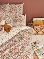 Set dekbedovertrek + omkeerbare kussensloop voor kinderen met gerecycled katoen RETRO FLOWERS meerkleurig