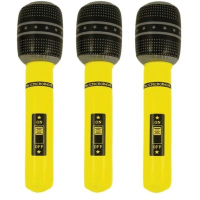 Set van 3x stuks neon gele opblaasbare microfoon 40 cm