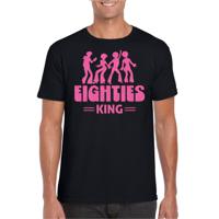 Verkleed T-shirt voor heren - eighties king - zwart/roze - jaren 80/80s - carnaval - thumbnail