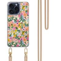 iPhone 15 Pro Max hoesje met beige koord - Pink garden