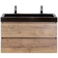 Maxx XL Badmeubelset 100 cm - Natuur Eiken - Wastafel Lucca 2 Kraangaten