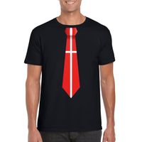 Zwart t-shirt met Denemarken vlag stropdas heren - thumbnail