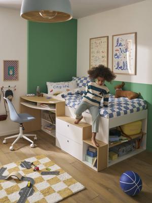 Kinderbed 90x190cm gecombineerd met bureau en opbergruimte TEEN wit