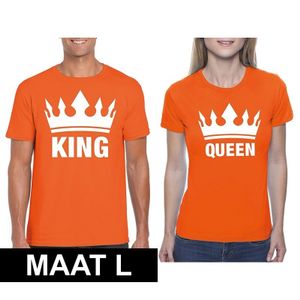 Koppel shirts Koningsdag King &amp; Queen oranje dames en heren maat L L  -