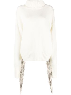 Wild Cashmere pull frangé à col roulé - Blanc