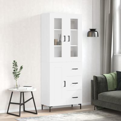 Hoge kast 69,5x34x180 cm bewerkt hout wit