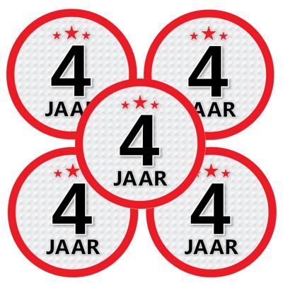 4 jaar leeftijd sticker - 5x - rond - Dia 15 cm - 4 jaar verjaardag - jubileum - leeftijd versiering