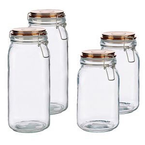 Set van 4x stuks luxe keuken voorraadpotten met klepdeksel koper 1500 ml en 2100 ml