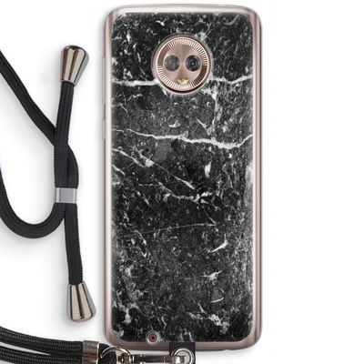 Zwart marmer: Motorola Moto G6 Transparant Hoesje met koord