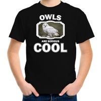 Dieren sneeuwuil t-shirt zwart kinderen - owls are cool shirt jongens en meisjes - thumbnail