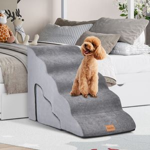 Set Schuimrubberen Opstapjes Hondenhellingen met 3 en 5 Niveaus Brede Antisliptreden met Lichte Helling voor Bank Bed Grijs