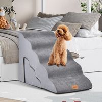 Set Schuimrubberen Opstapjes Hondenhellingen met 3 en 5 Niveaus Brede Antisliptreden met Lichte Helling voor Bank Bed Grijs